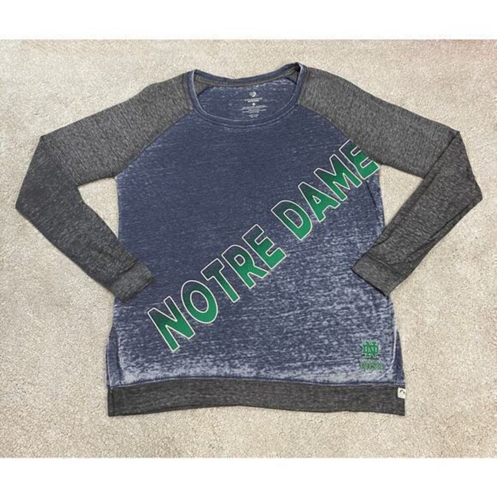Colosseum Notre Dame Burn Out Style Irish Long Sleeve Raglan Shirt Size M